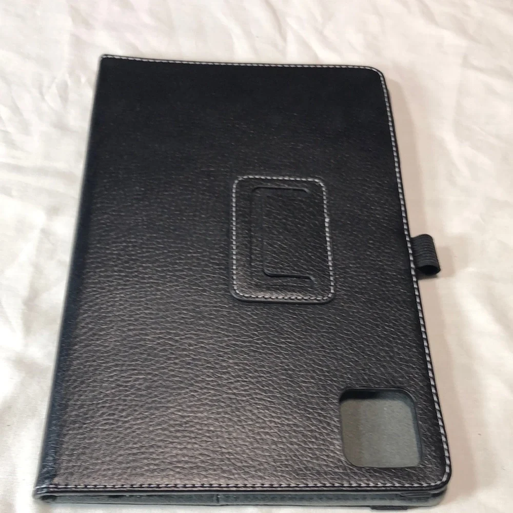 Black Leather Folio Tablet Cover with Closure Strap fits 10.4 tablet